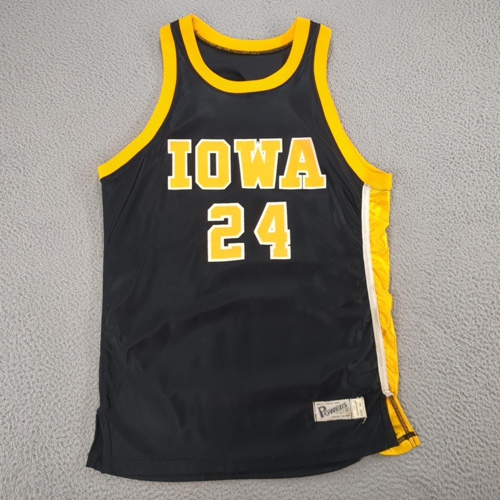Vintage Iowa Hawkeyes Jersey Mens 44 Black NCAA Basketball Powers 24 USA Made